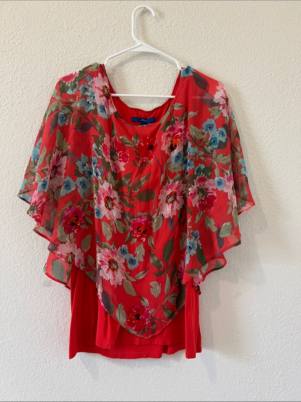 Apt. 9 Red Floral Sheer Poncho Top